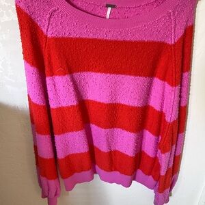 Free People Found my Friend Striped Pink and Red Women's Sweater